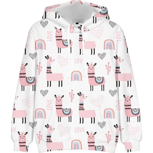 Hip Hop Clothing Casual Wear Men/women Boysgirl Long Sleeve Hooded Sweet Design Alpaca 3D Printed Sweatshirt Ladies Hoodie Full
