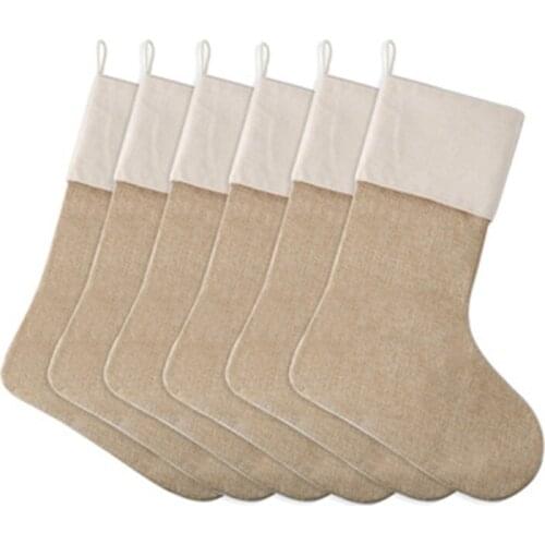 1Pcs Burlap Christmas Stockings Fireplace Hanging Stockings for Christmas Decoration DIY Craft