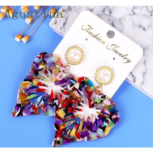 Earrings Fashion Jewelry Green Punk Leaf Colorful Women Earring Minimalist Acetate Girls Boho Simple Earings Stud Cute Simple CC