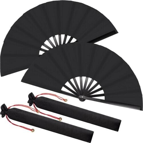2 Packs Folding Fan Chinese Tai Chi Folding Fan for Men and Women Performance, Dance, Decorations, Festival, Gift Black