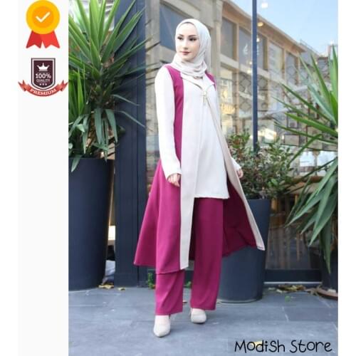 Stylish Hijab Suit 2021 Muslim Sets Plus Size Dress Islamic Clothing Turkish Dresses Open Abaya Kaftan Garment Hijab Moroccan