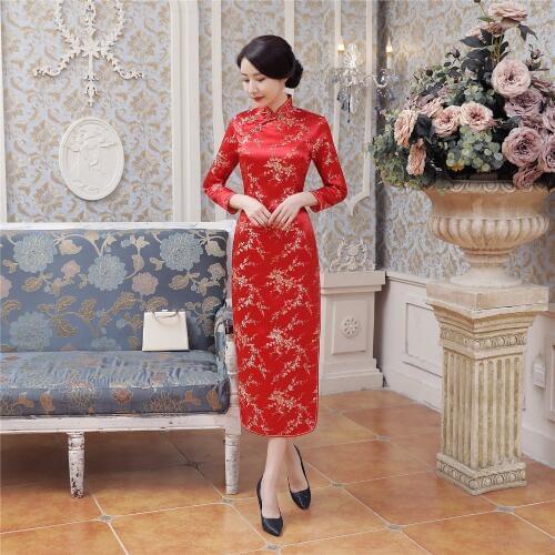 Shanghai Story chinese traditional clothing chinese style dresses long Cheongsam Long Sleeve Red Qipao For Women