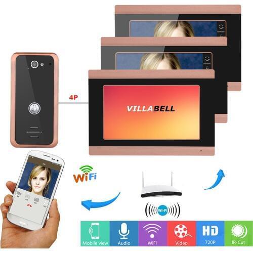 7inch Wireless 3 Monitors Wired Wifi Video Door Phone Doorbell Intercom Entry System with 1000TVL Wired Camera Night Vision