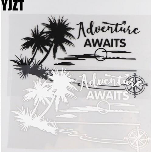 YJZT 23.3×13.4CM Adventure Awaits Vinyl Car Sticker Decal Cartoon Interesting Landscape Design Black/Silver 4C-0513