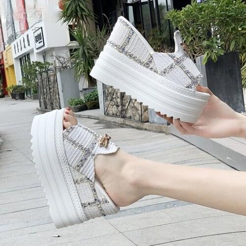 Female Slates Wedge Super High Heels Flip Flops On The Platform Beach Designer Slides Summer Sandals Zapatos De Mujer 2020