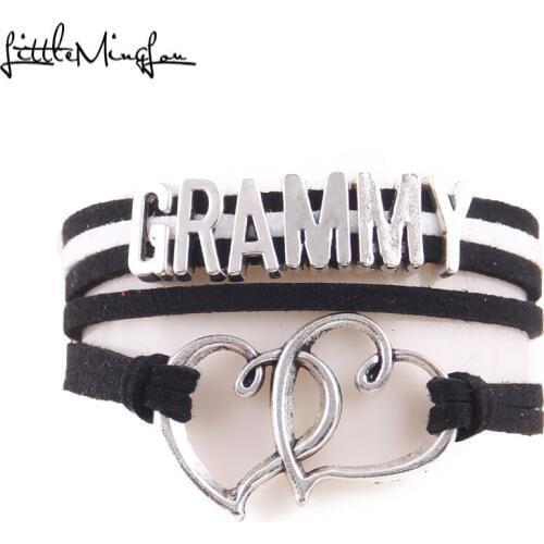 Little Minglou 5 colors Grammy bracelet double heart charm wrap Bracelets & Bangles for women jewelry best family gift