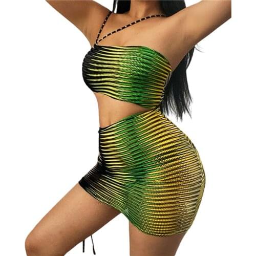 Women Sexy Suspender Dress Summer Club Clothes, Variegated Color Boat Neck Vest and Bandage Short dress,S/ M/ L