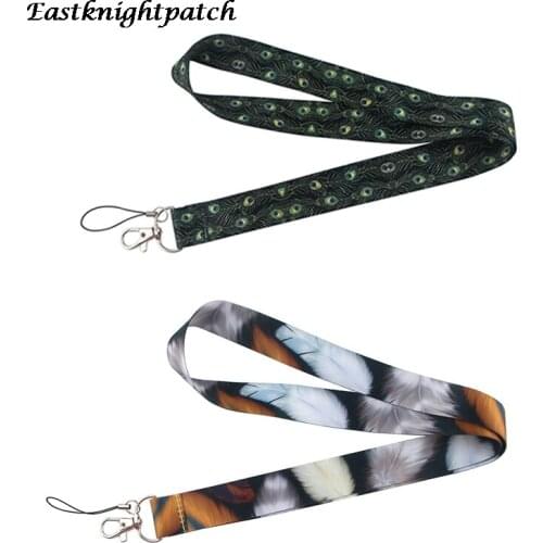 12pcs/lot E2956 Cartoon Feather Keychain Lanyards for ID Mobile Phone Rope Neck Straps Accessories For Kids