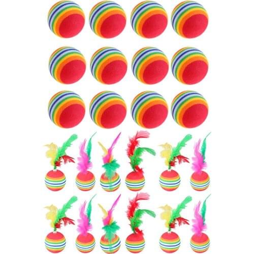 12pcs Lovely Kitten Colored Rainbow Toy Balls Super Cute Beautiful Soft light Non-toxic with Feather Pet Activity Supplies