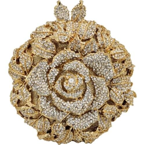 14x8CM Dinner Bag Rose Flower Diamond Banquet Bag Party Evening Bag Rhinestone Clutch Bag a6568