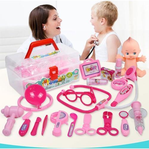 19 Pcs Children Pretend Play Doctor Nurse Toys Sets Portable Suitcase Medical Kit Kids doctor Role Play game Toys for girls