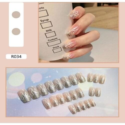 24pcs Orange Graffiti False Nail Cute Pattern With Glue Fully Covered Wearable Fake Nails Art Designs Chocolate Full Nails