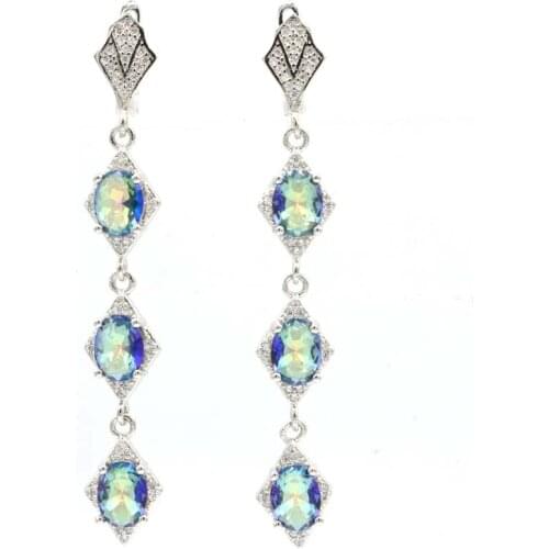 46x23mm Highly Recommend Drop Pink Silver Earrings For Women Created Rhodolite Garnet White Zircon Wholesale Drop Shipping