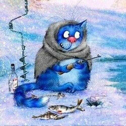 DIY Blue cat fishing 5D crafts home decor diamond embroidery diamond painting cross stitch needlework diamond mosaic square