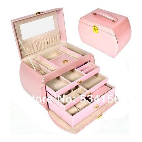 Free Shipping Ring & necklaces & Gift Jewelry Boxes Cases Display Leather gift box case watch casket(Smooth leather pink color