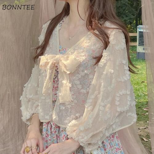 Blouses Women Apricot Summer All-match Fashion Embroidery Casual Ins Quality Harajuku Sun-proof Korean Thin Cool Streetwear Tops