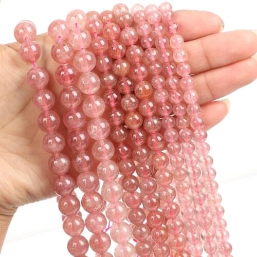 Natural Stone Strawberry Crystal Charm Round Loose Beads For Jewelry Making Needlework Bracelet Diy Strand 4/6/8/10/12 MM