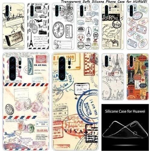 Luxury Silicone Case Retro passport stamps for Huawei NOVA 3 3i 5 5i P20 P30 Pro P9 P10 P8 Lite 2017 P Smart Z Plus 2019 Fashion
