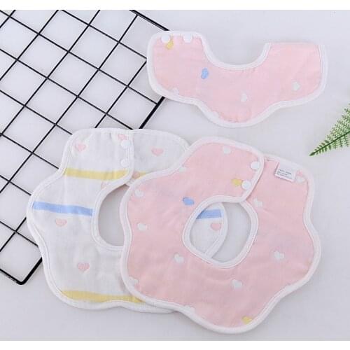 Baby Double-sided Pattern Bibs 360 Degree Rotation 6 Layers Gauze Muslin Burp Cloth Soft Newborn Infant Saliva Towel Baby Stuff