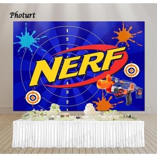 PHOTURT NERF Gun Photography Backdrop Kids Birthday Party Background Blue Toy Bullseye Polyester Vinyl Photo Studios Props