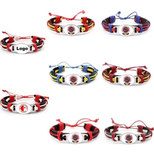 Football Sport Sk Slavia Praha Czech Republic Leather Bracelet Charms Bracelets & Bangles Fans Hand Braided Jewelry