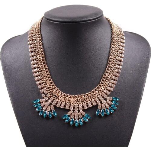 Chunky Statement New Crystal Rhinestone Necklace for Women Gold Color Chain Summer Bead Flower Pendant Jewelry Necklace