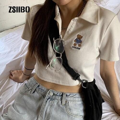 Korea Ulzzang Summer short embroidery bear plus size women T-shirt cute loose Harajuku tees ins tops kawaii women clothing