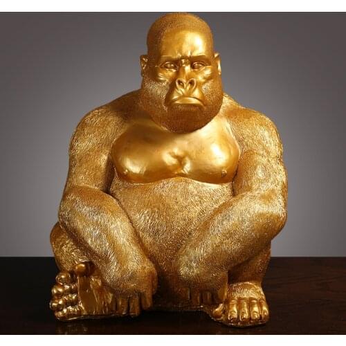 CREATIVE GOLD GORILLA STATUE LUCKY MONKEY ANIMAL ART SCULPTURE LUXURIOUS RESIN CRAFT MODERN HOME DECORATIONS ORNAMENT R4728