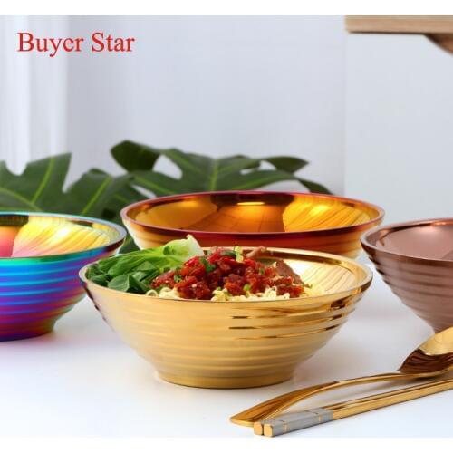 Stainless Steel Round Noodle Food Bowl Double Layer Anti-scalding Tableware for Hot Pot Dumpling Sauce Soup Rice Big Ramen Bowl