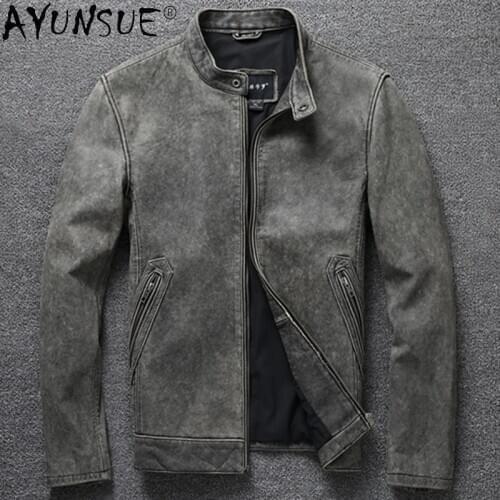AYUNSUE 2021 Genuine Cow Leather Jacket Men Clothing Real Leather Coat Spring Autumn Vintage High Quality Motorcycle Jackets