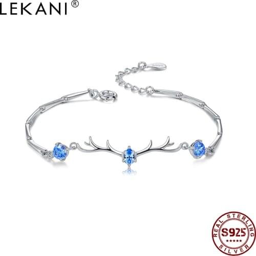LEKANI 925 Sterling Silver Bracelet For Women Inlay Blue Zirconia Deer Means With You All The Way Romantic Love Fine Jewelry
