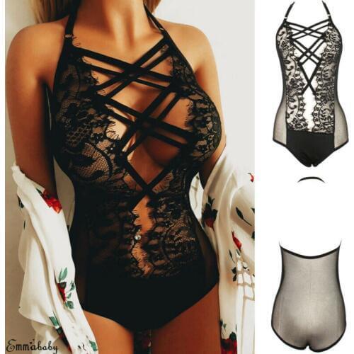 Summer Sexy Ladies Lingerie Teddies Bodysuits See-through Elasticity Mesh Body Solid Bodysuit Nightwear Erotic Sex Costume