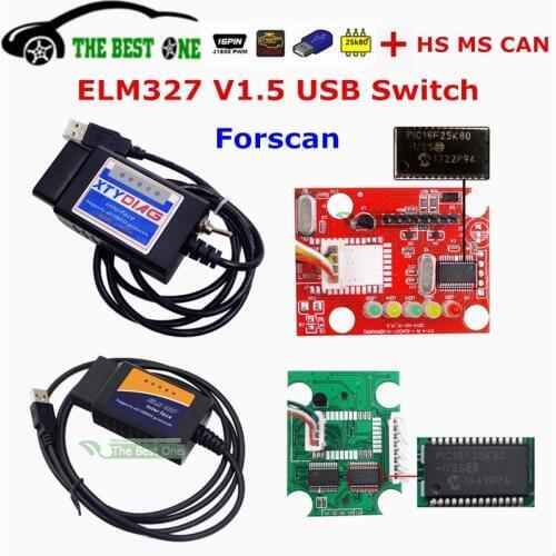 Best ELM327 V1.5 USB Switch HS MS CAN OBD2 OBDII Protocols PIC18F25K80 Chip Diagnostic Tool Code Scanner Auto Reader ELM 327 1.5
