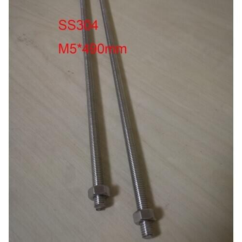 Metric M5 Stainless Steel Thread Rod Threaded Bar, About 490mm / pc, 5pcs/lot