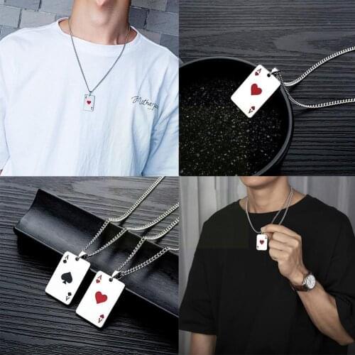 Mens Fashion Necklace Playing Card Red Hearts Spades Chain Punk Pendant A Jewelry Necklace Poker Charm Clavicle Necklace M3P8