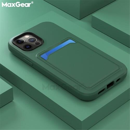 Luxury Liquid Silicone Soft Case For iPhone 12 11 Pro Max XR X S 7 8 Plus SE Mini Shockproof Bumper Color Card Holder Cover Capa