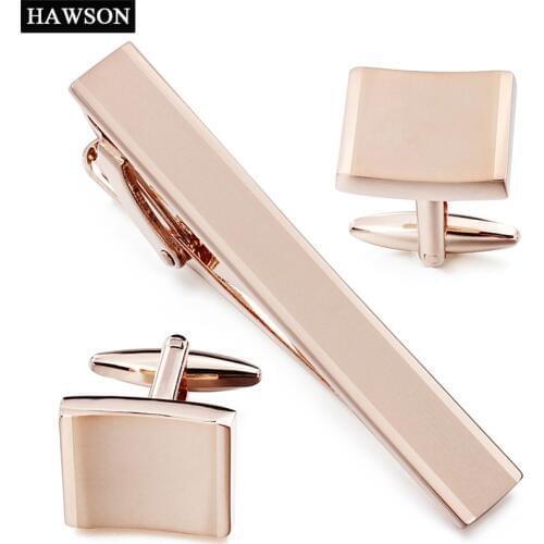 Rose Gold Metal Cuff link Tie Clip Set for Men Blank Cufflinks for French Dress
