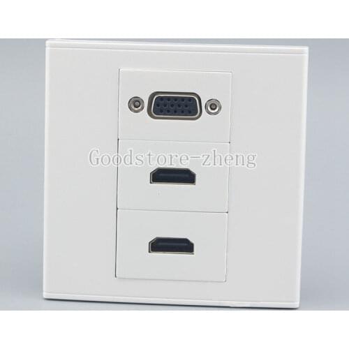 Wall Face Plate VGA Outlet + Dual HDMI Socket Media Assorted Panel Faceplate