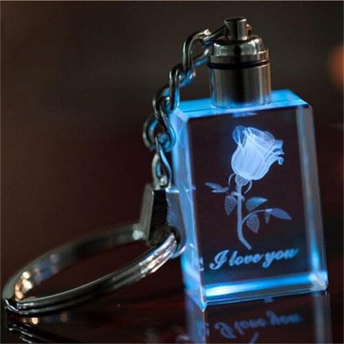 Customize 3D Laser Crystal Picture Engraved Key Chain For Personallized Gifts(Default Blue Led Light)