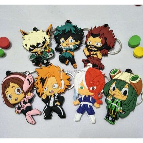 New 20Pcs My Hero Academia Boku No Hero Midoriya Eijiro Todoroki Shoto Bakugou Uraraka Himiko Rubber Keyring Action Figure Toy