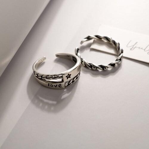2021New Fashion Vintage Silver Color Metal Punk Letter Open Rings Finger Rings For Women Men Cool Girl Charm Party Jewelry Gift