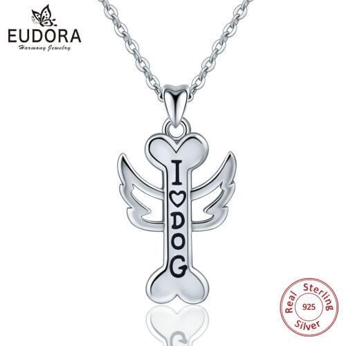 Eudora 925 Sterling Silver Bone Pendant Necklace Personalized Letter Dog Charm Pet Jewelry for Brithday Gifts Fine jewelry D186