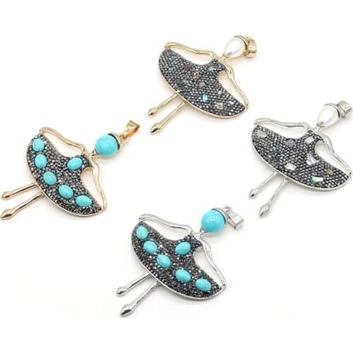 Natural Gem Stone Female Dancer Necklaces & Pendants Gold plated Metal Pendant for Jewelry Making Necklace Accessories Gift