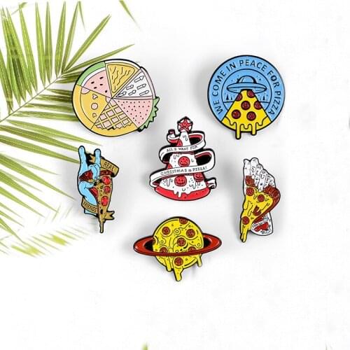 Cartoon Personality Creative Punk Style Jewelry Pizza Series Brooch Cake Planet Pizza Brooch Shape Accessories Badge Enamel Pin