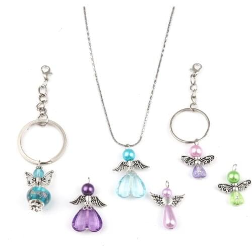 1 Packet Antique Silver Color Angel Charms Zinc Alloy Acrylic Religious Angel Wing Pendants At Random Color For Jewelry Making