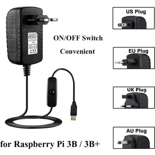 Raspberry Pi 3 Model B Power Supply 5V 3A Power Adapter With ON/OFF Switch Button Charger For Raspberry Pi 3 Model B+ 3B