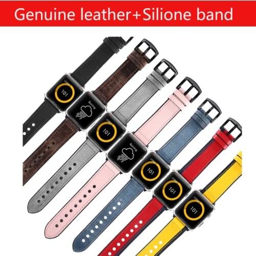 Genuine Leather mix silicone strap for apple watch band series 6 5 4 SE 44mm 40mm for apple iwatch wrist belt 3 2 1 38 42mm