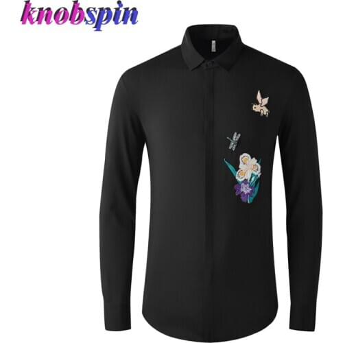 Luxury Business Men Shirt Elegant Embroidery Long Sleeve Slim Shirts For Men Solid Casual Camisas Plus Size Nylon Clothings male