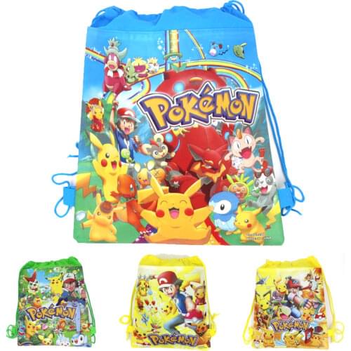 Pokemon Anime Backpack Pikachu TAKARA TOMY Mini Bag Canvas Drawstring Pocket Storage Bag Organizer for Travel Student Xmas Gift