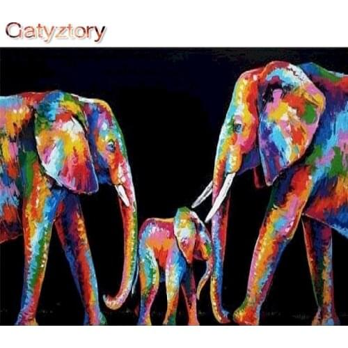 Family Paintings By Numbers elephants Acrylic Canvas Drawing animals Picture Wall Decor Home Frame Artwork Gatyztory Diy Kit